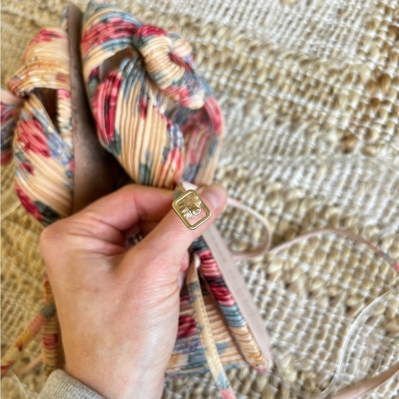 Loeffler Randall Dahlia Pleated Bow Heels Ankle Strap Cream Floral 10.5 - Picture 8 of 14